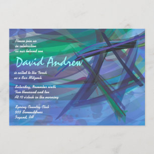 TRANSPARENT STAR Bat Bar Mitzvah Invitation blue