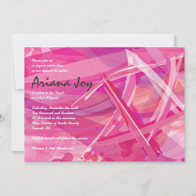 TRANSPARENT STAR-Pink Bat Mitzvah Invitation (Front)