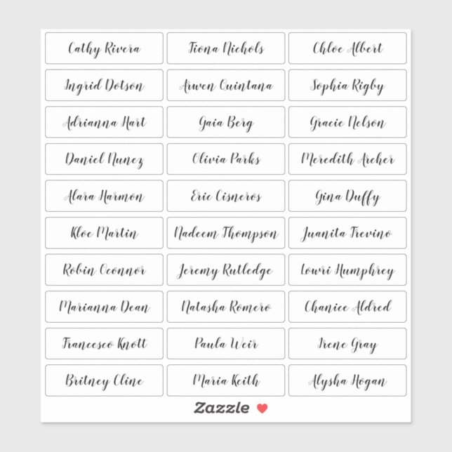 Transparent stylish script guest names sticker (Sheet)