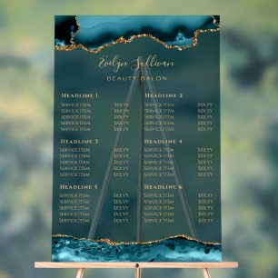 Transparent Teal Gold Agate Price List Acrylic Sign