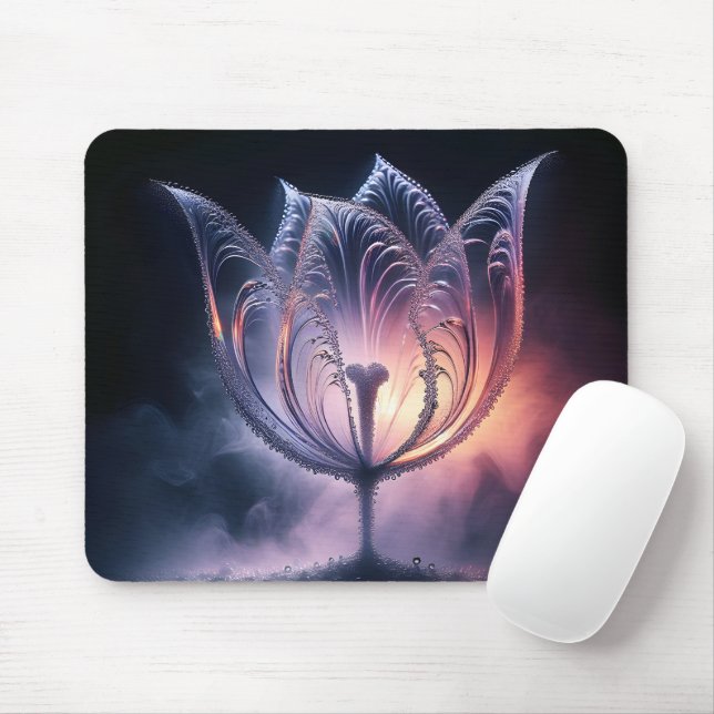 Transparent Tulip With Raindrops Mouse Mat (With Mouse)