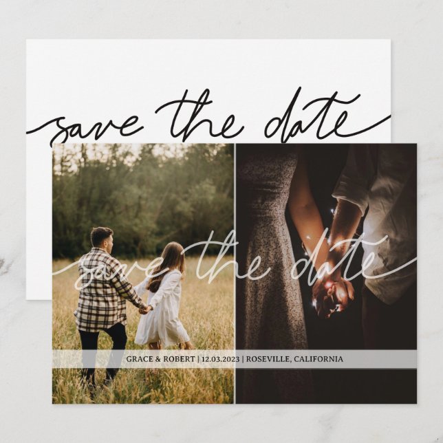 Transparent Two Photo Save The Date Card (Front/Back)