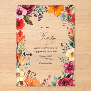 Transparent Vibrant Floral Mexican Fiesta Wedding Acrylic Invitations