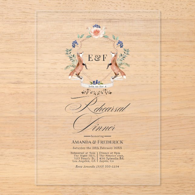 Transparent Whimsical Woodland Rehearsal Dinner Acrylic Invitations (Front)