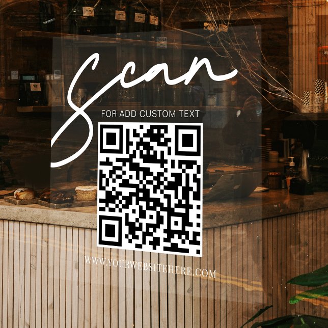 Transparent White Minimalist Business QR Code Window Cling (Modern white transparent business QR code window decal)