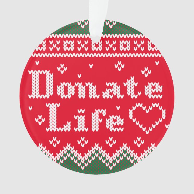 Transplant Donate Life Knitted Christmas Sweater Ornament (Front)