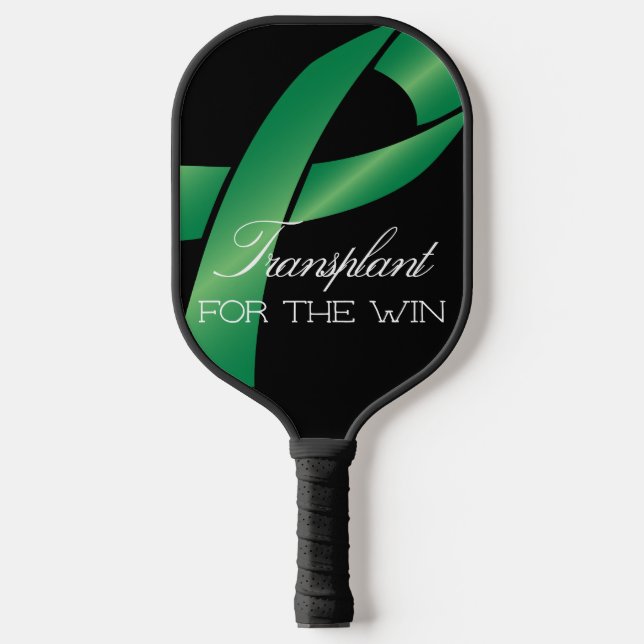 Transplant for the Win Elegant Green Ribbon Custom Pickleball Paddle (Front)