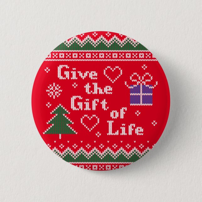 Transplant Gift of Life Knitted Christmas Sweater 6 Cm Round Badge (Front)