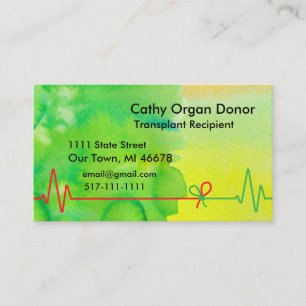 Transplant Recipient Green Yellow Watercolor Business Card