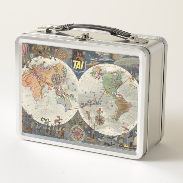 Transport Aeriens Internationaux World Map Metal Lunch Box (Front)