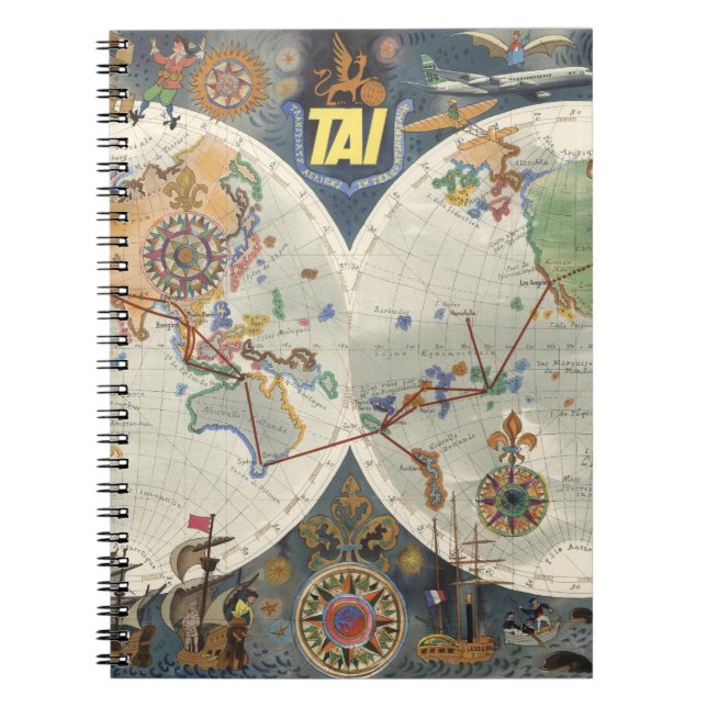 Transport Aeriens Internationaux World Map Notebook (Front)