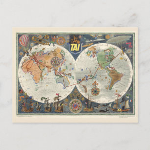 Transport Aeriens Internationaux World Map Postcard