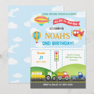 Transport Aeroplane Bus Balloon Birthday Invitatio Invitation