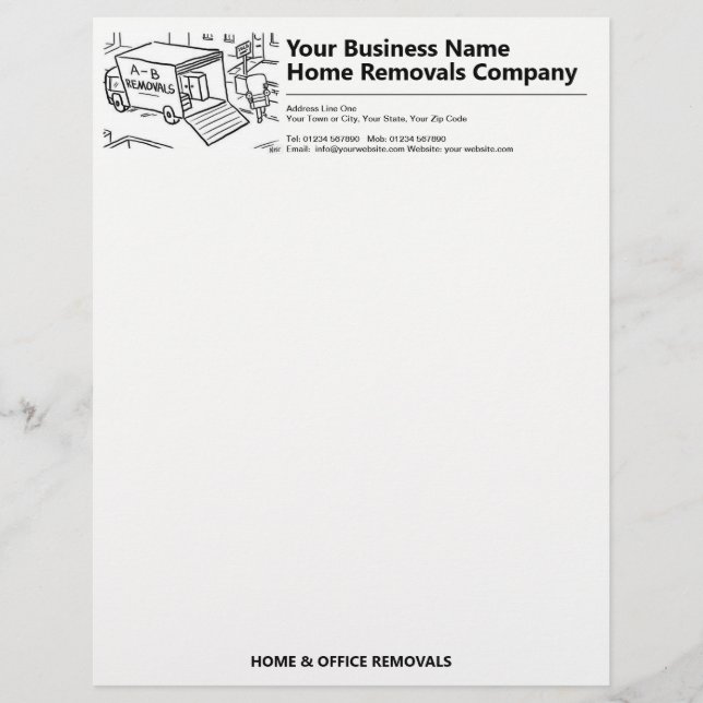 Transport & Home Removals with Image Custom Letterhead (Front)