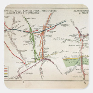 Transport map of London, c.1915 Square Sticker