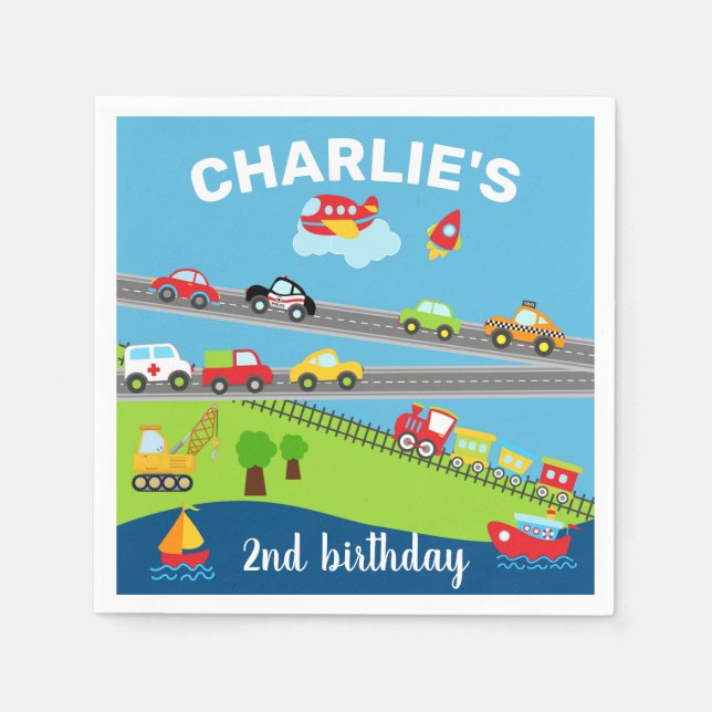Transport vehicles, cars, boy birthday napkins. napkin (Front)