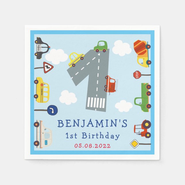 Transportation 1st Birthday Napkins (Front)