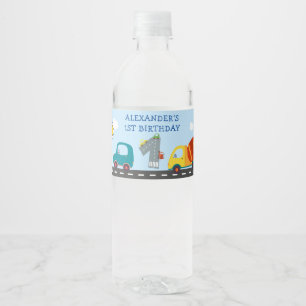 Transportation 1st Birthday Water Bottle Label