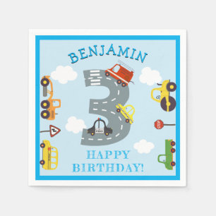 Transportation 3rd Birthday Party Napkins
