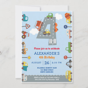 Transportation 4th Birthday Party Invitation
