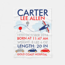 Transportation Birth Personalised Fleece Blanket