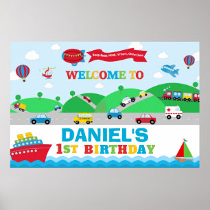 Transportation Birthday Backdrop Banner Boy Poster