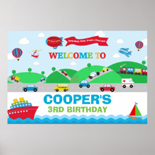 Transportation Birthday Backdrop Large Banner Poster