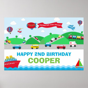 Transportation Birthday Boy Backdrop Large Banner Poster