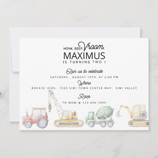 Transportation BIRTHDAY,Car Birthday,TRACTOR PARTY Announcement (Front)