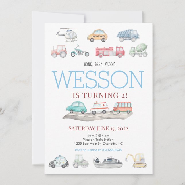 Transportation Birthday Invitation (Front)