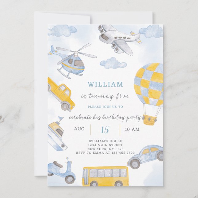 Transportation Birthday Invitation (Front)