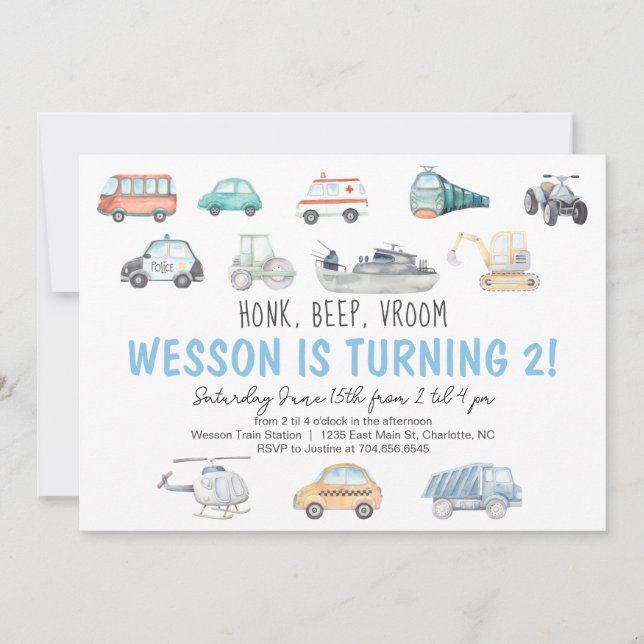 Transportation Birthday Invitation (Front)