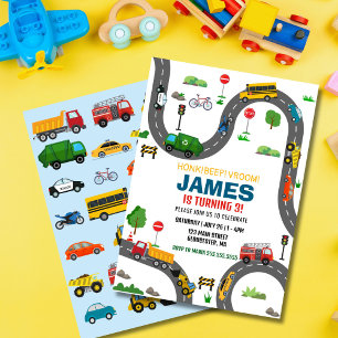  Transportation Birthday Invitation