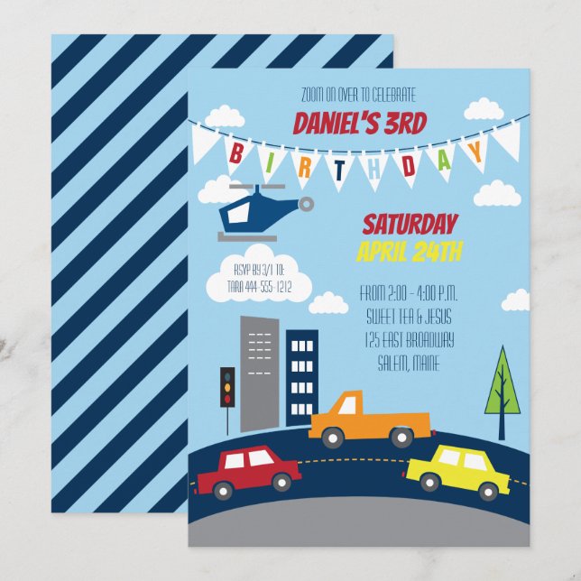 Transportation Birthday Invitation (Front/Back)