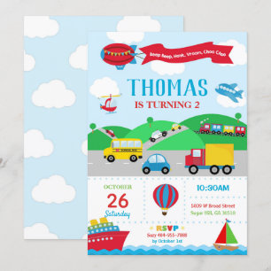 Transportation Birthday Invitation Boy