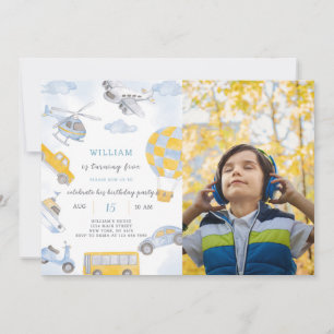 Transportation Birthday Invitation With Photo
