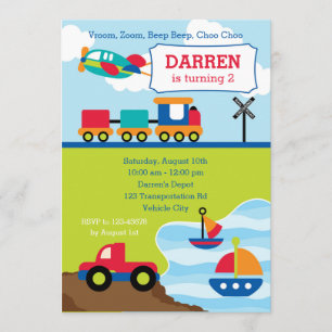 Transportation Birthday Invitations for Boys