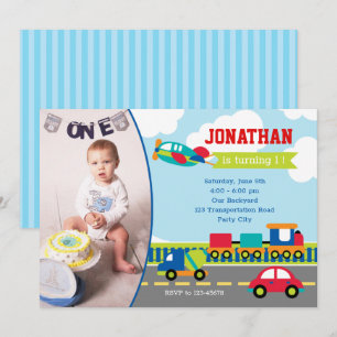 Transportation Birthday Invitations with Photo
