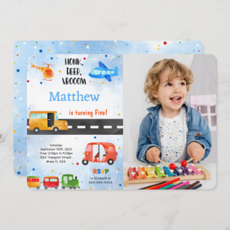 Transportation Birthday Party Photo Invitation