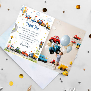 Transportation Birthday Party Photo Thank You Card