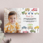 Transportation Birthday Party Photo Thank You Card<br><div class="desc">Our Transportation Thank You Cards are the perfect way to show gratitude and appreciation to your guests for celebrating with you. The design features a festive and colourful layout with space for a personalised message or a "thank you" note. They are perfect for sending out after the party to express...</div>