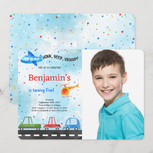 Transportation Birthday Photo Invitation