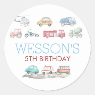 Transportation Birthday sticker, Classic Round Sticker