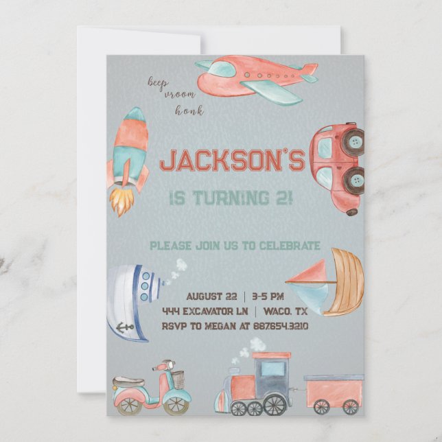 Transportation boy birthday invitation. invitation (Front)
