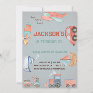 Transportation boy birthday invitation. invitation