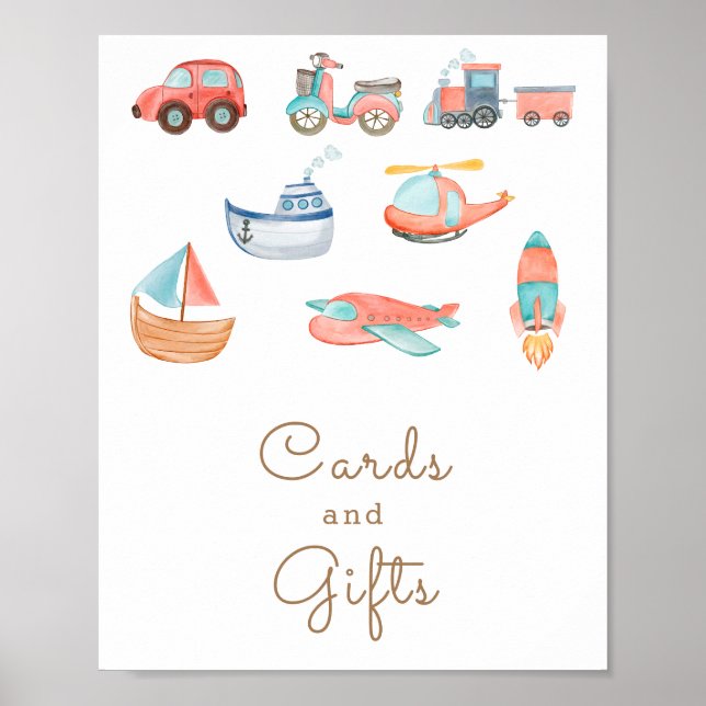 Transportation Boy Birthday Party Cards and Gifts Poster (Front)