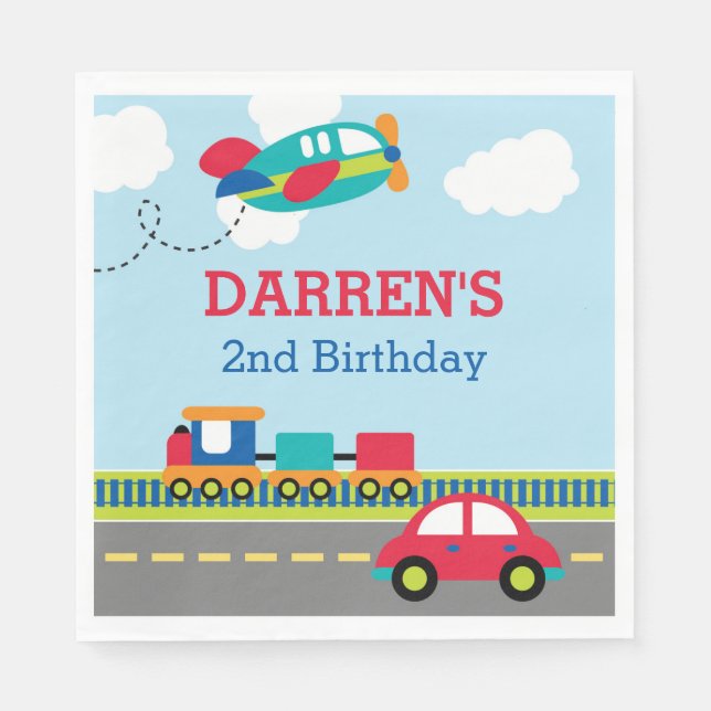 Transportation Boy Birthday Party Napkins Custom (Front)