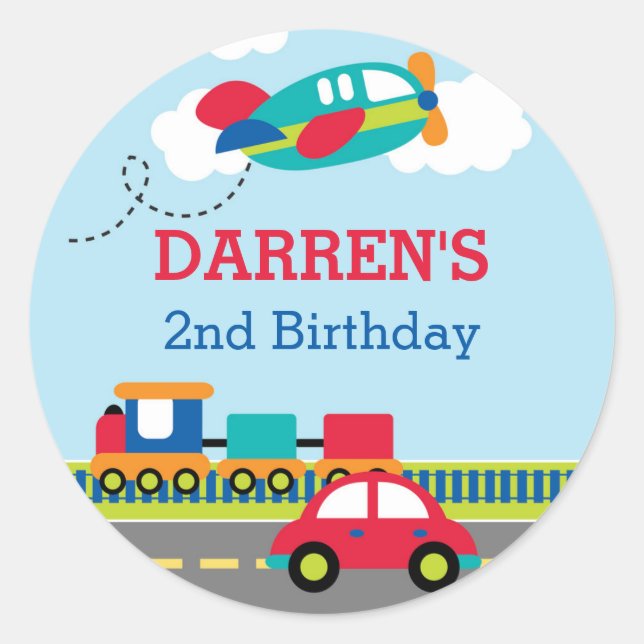 Transportation Boys Birthday Favour Stickers (Front)