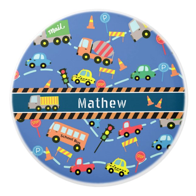 Transportation Boys Blue Ceramic Knob (Front)