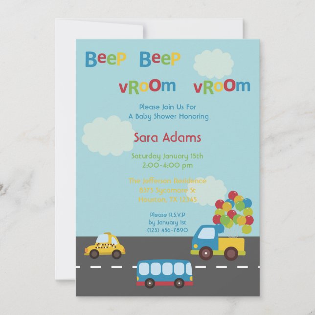 Transportation Car Bus 5x7 Baby Shower Invitation (Front)